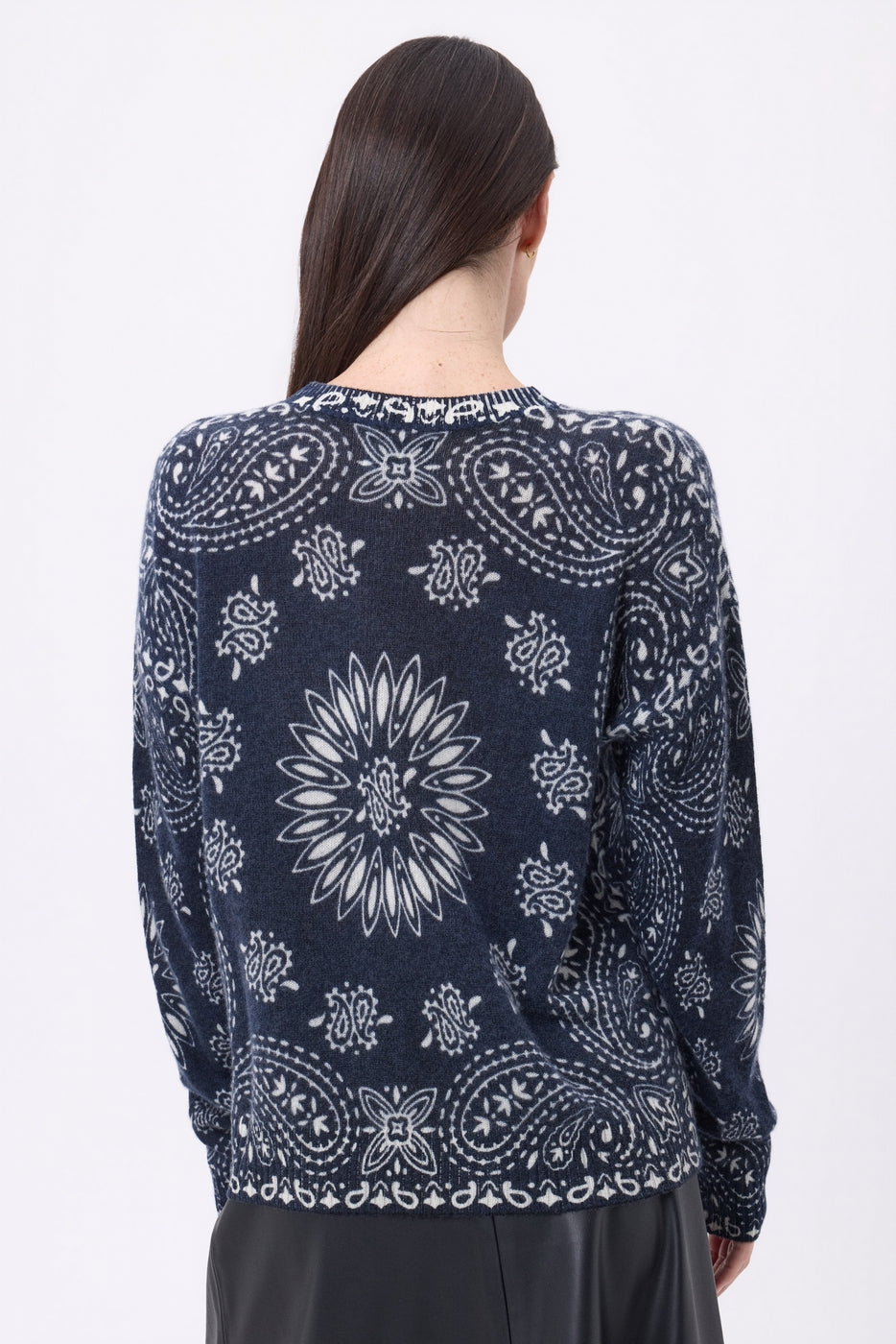 Pull Col Rond Print Bandana Presley - Bleu Marine Imprime Blanc - Femme