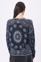 Pull Col Rond Print Bandana Presley - Bleu Marine Imprime Blanc - Femme