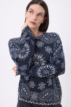 Pull Col Rond Print Bandana Presley - Bleu Marine Imprime Blanc - Femme