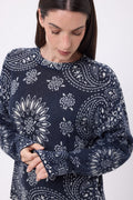 Pull Col Rond Print Bandana Presley - Bleu Marine Imprime Blanc - Femme