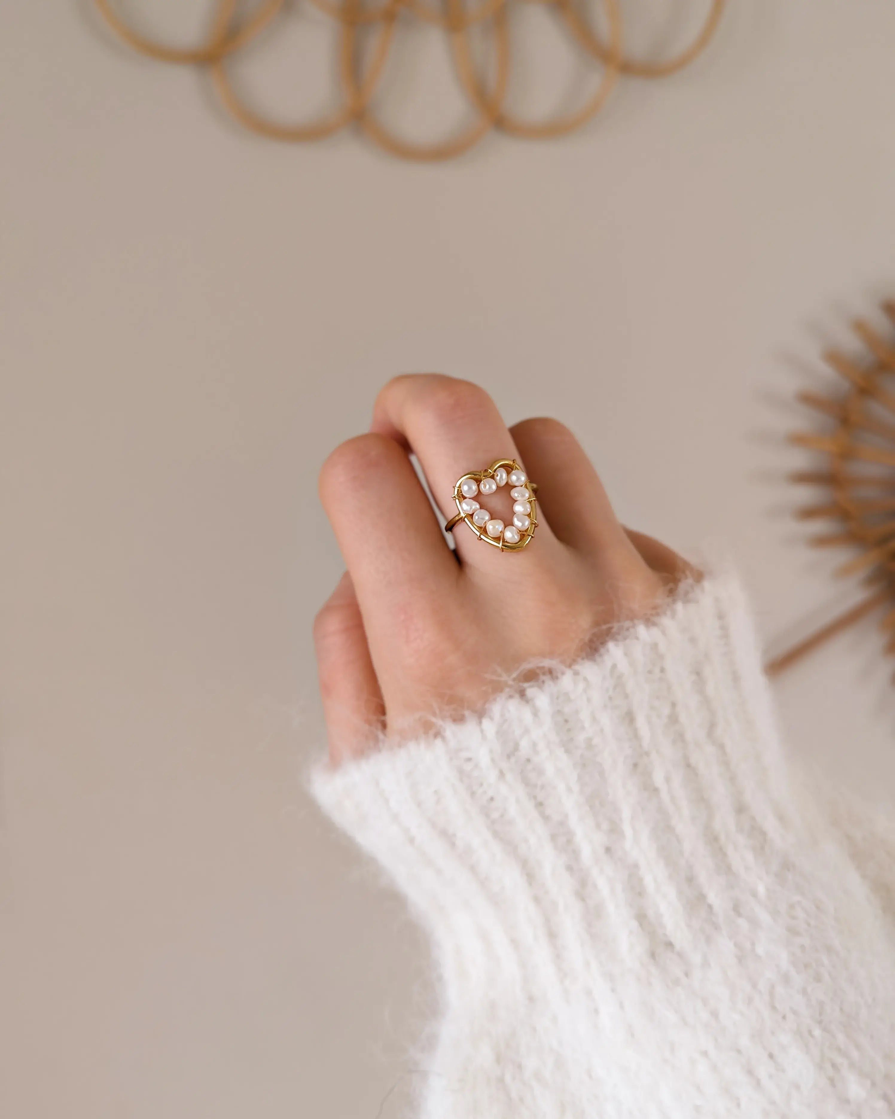 Anillo de Cuentas Nacaradas - Corazón