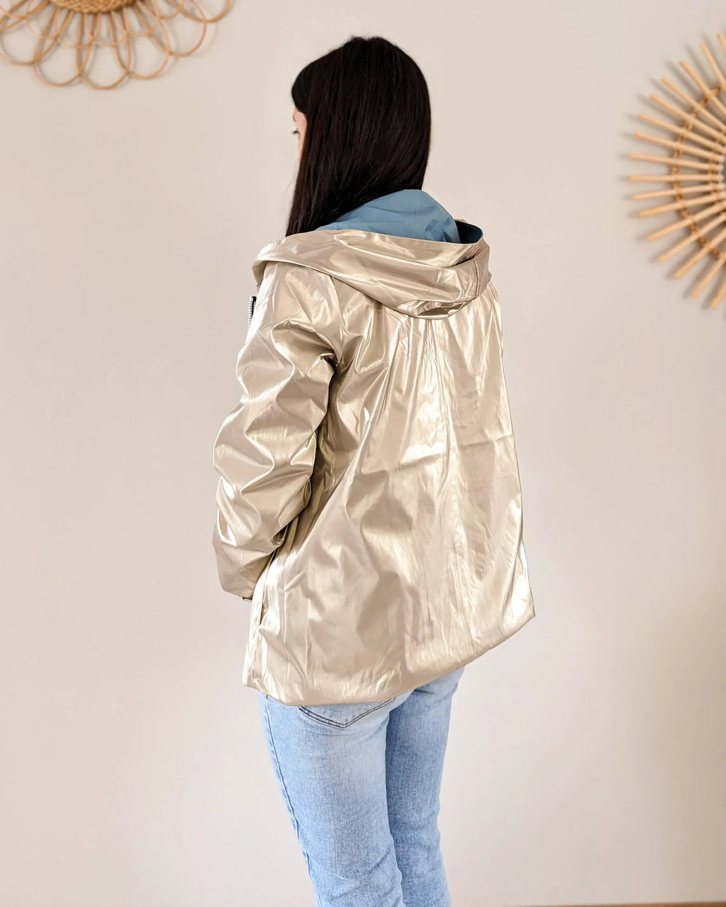 Imperméable Elena Courte - Bleu Ciel/Dorée