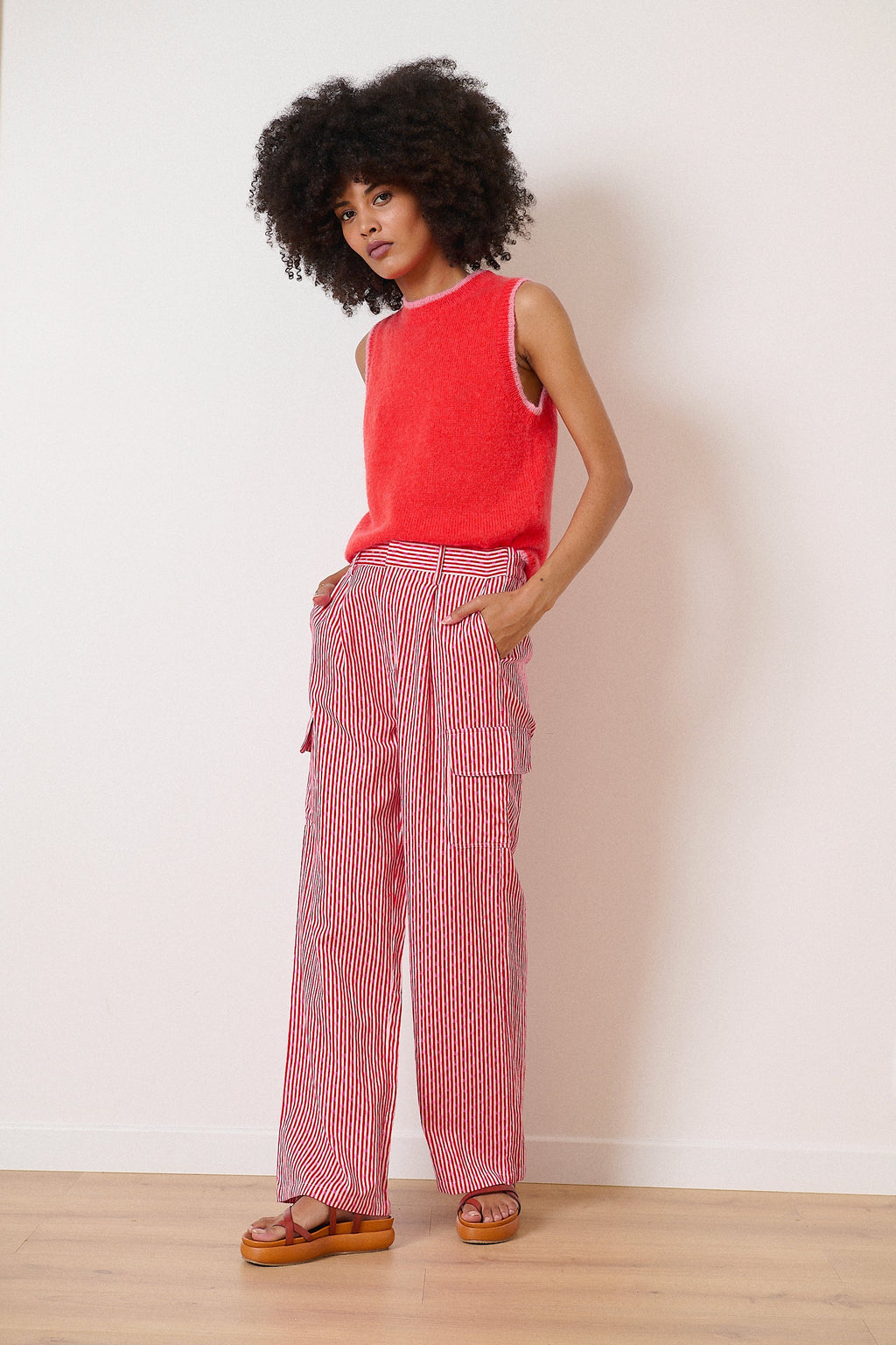 Bas 100% coton en tissu jacquard à rayures et pois taille haute avec passants collection printemps été 