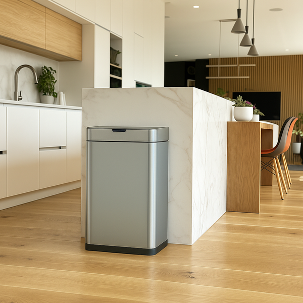 Papelera de cocina automática de diseño DAYTONA 70L en acero inoxidable con flejes