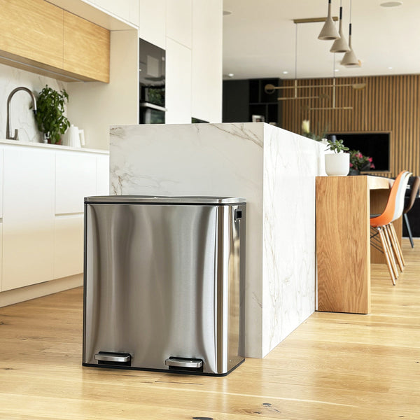 MAJOR 60L (2x30L) large capacity stainless steel recycling pedal kitchen bin