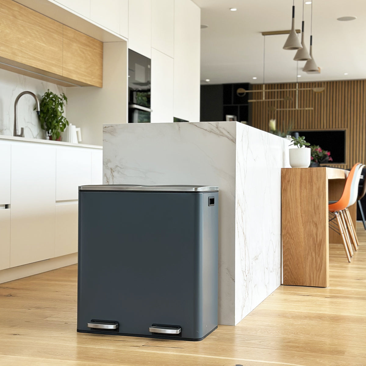 Cubo de basura de cocina de pedal reciclaje gran capacidad 60L (2x30L) MAJOR de acero inoxidable gris mate
