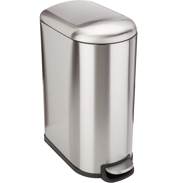 Narrow kitchen trash can with pedal steel 40L FULLER in designer brushed stainless steel - REDDECO.com