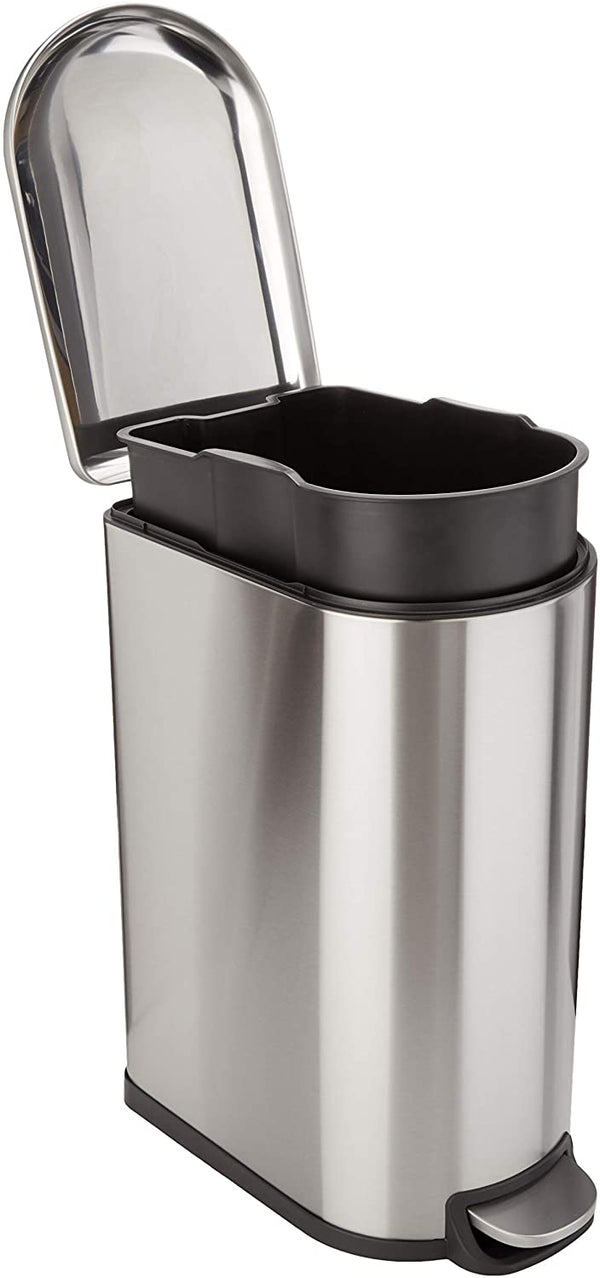 Narrow kitchen trash can with pedal steel 40L FULLER in designer brushed stainless steel - REDDECO.com