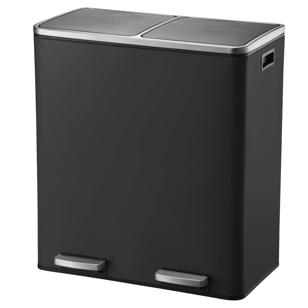 MAJOR cubo de basura de cocina con pedal de clasificación selectiva 60L (2x30L) de gran capacidad en acero inoxidable Negro mate - REDDECO.com