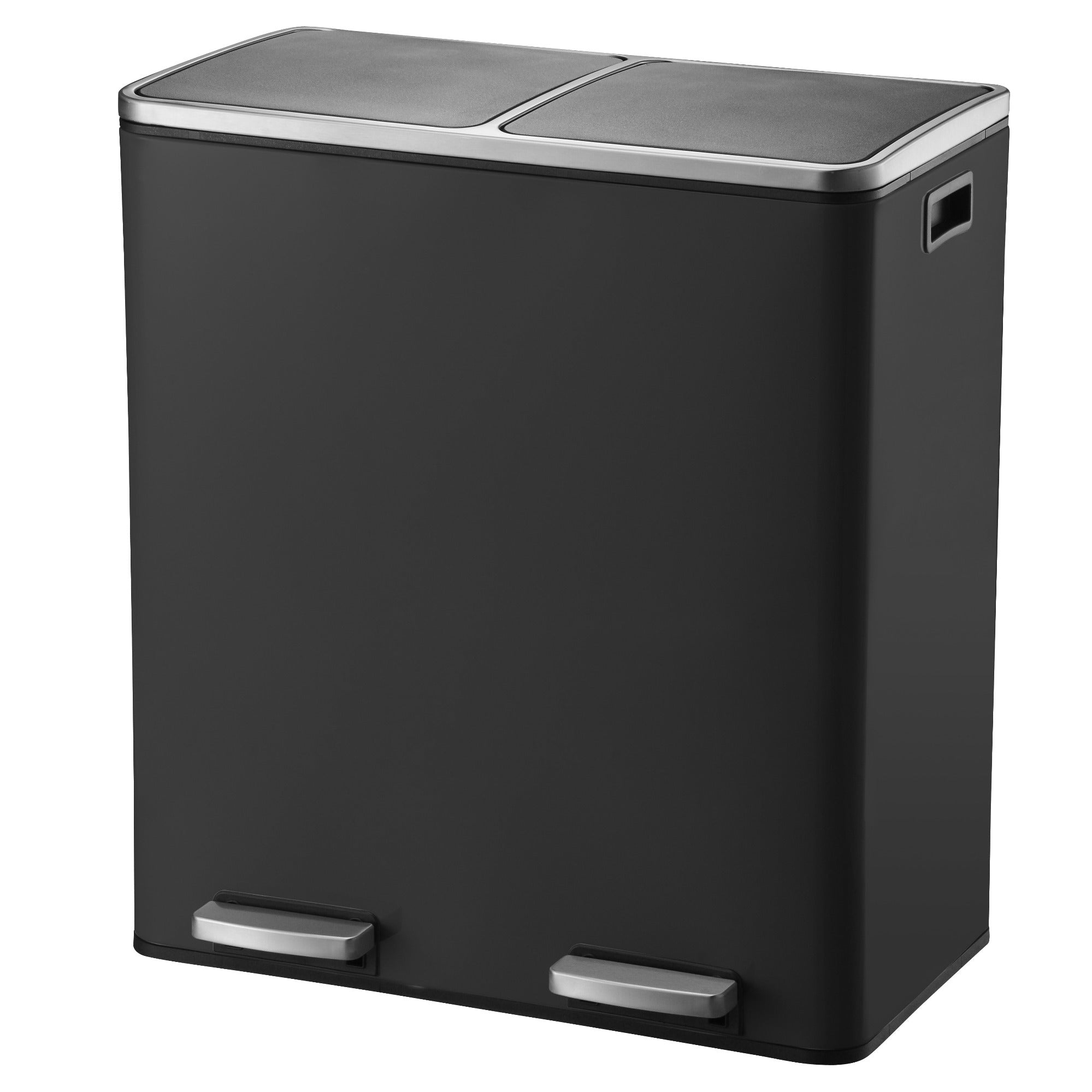 MAJOR cubo de basura de cocina con pedal de clasificación selectiva 60L (2x30L) de gran capacidad en acero inoxidable Negro mate - REDDECO.com