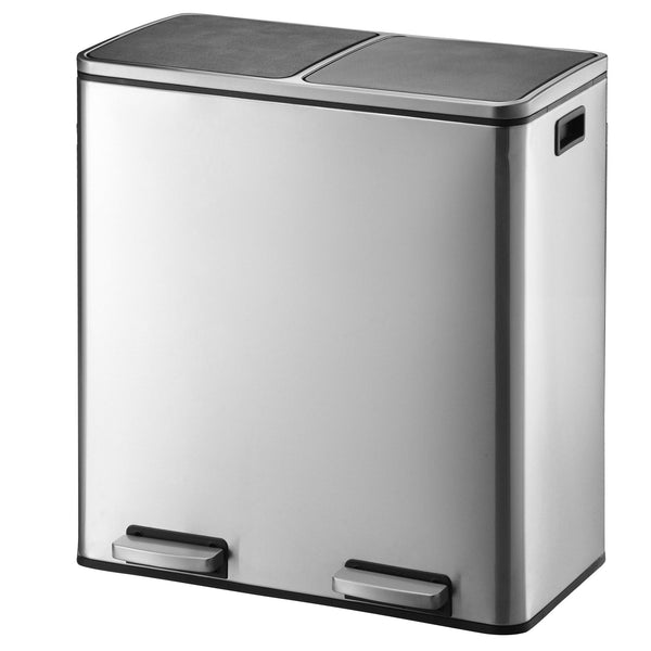 Large capacity 60L (2x30L) MAJOR stainless steel pedal bin with selective sorting - REDDECO.com