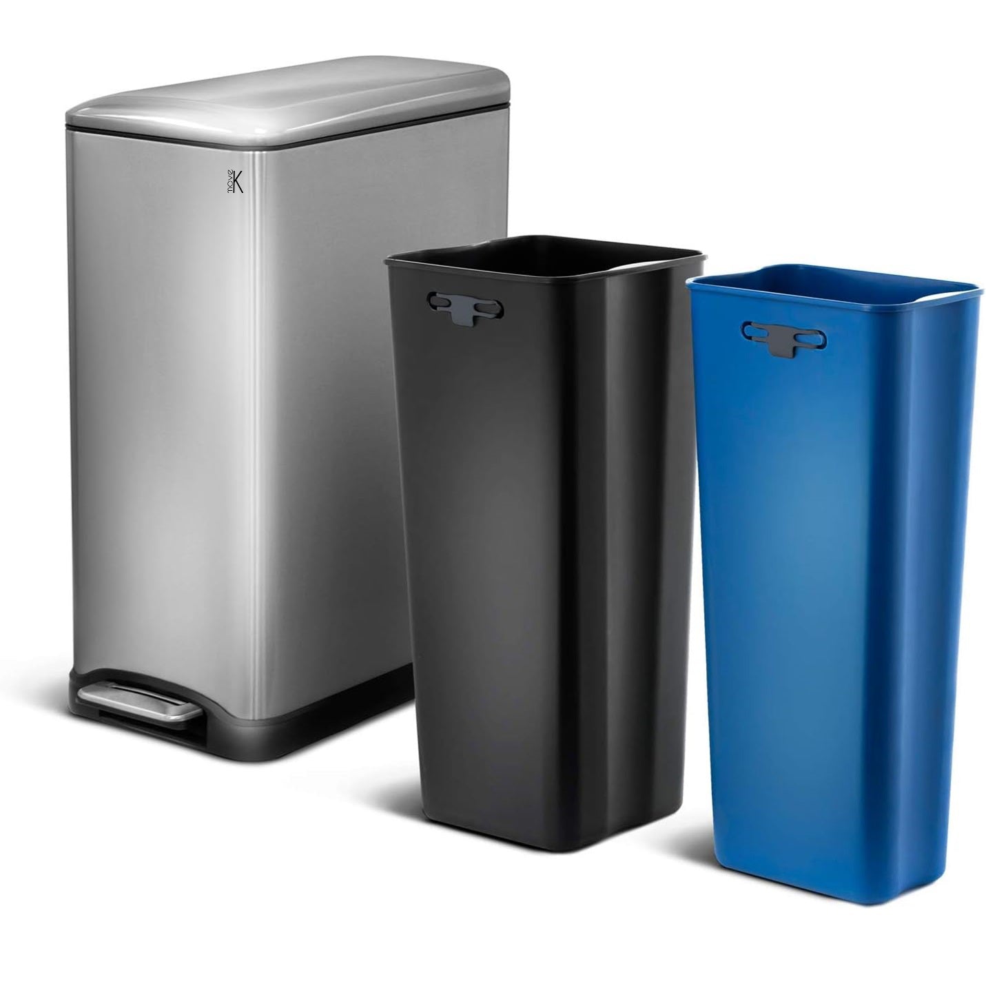 Edge - 50L Recycling Pedal Bin - Stainless Steel - Silver