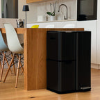 Cubo de basura de cocina con pedal para separación selectiva y reciclaje 60L(13+17+30L) HAJA de acero inoxidable negro con cubo