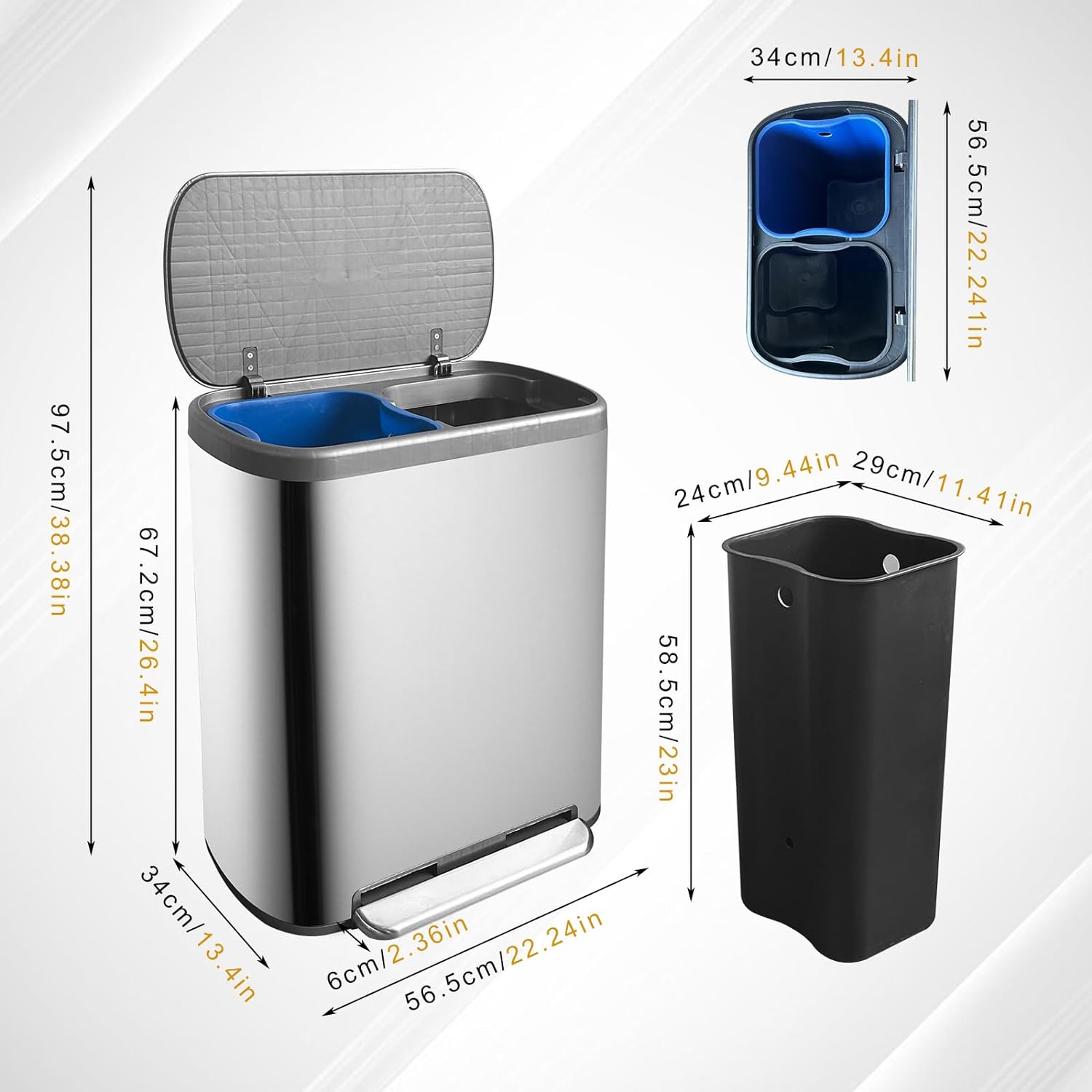 Empire Stainless Steel Sorting Bin - 60L - 2 Bins - Silver