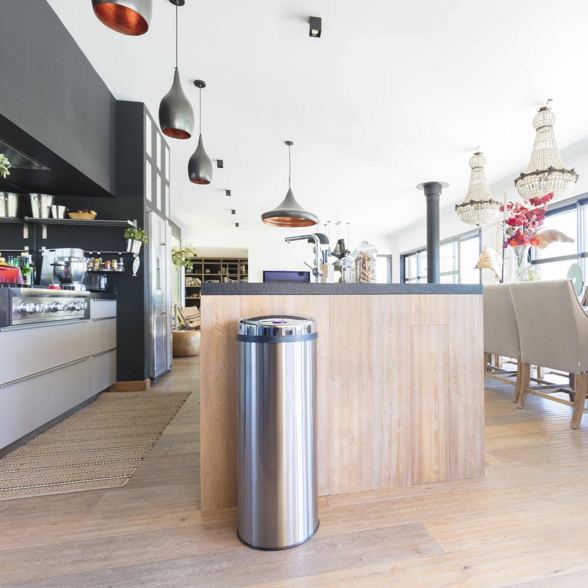 ARTIC 50L automatic kitchen trash can in stainless steel with bucket - REDDECO.com