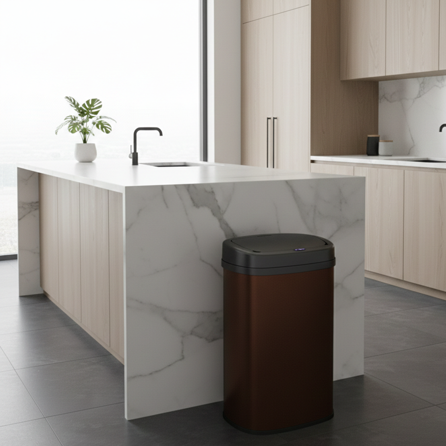 Papelera Majestic Automática de Acero Inoxidable - 58L - Marrón