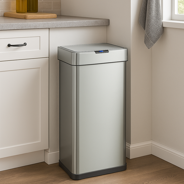 Papelera de cocina automática de diseño DAYTONA 90L en acero inoxidable con flejes