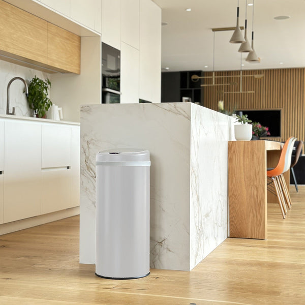 SOHO 42L automatic kitchen bin, glossy white stainless steel with trim ring