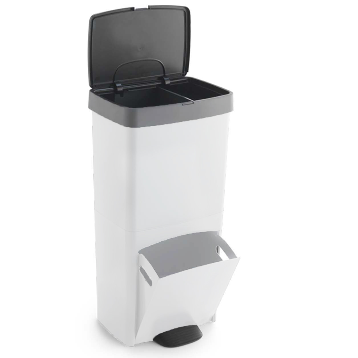 Picea - Cubo con pedal para reciclaje selectivo 70L - Blanco
