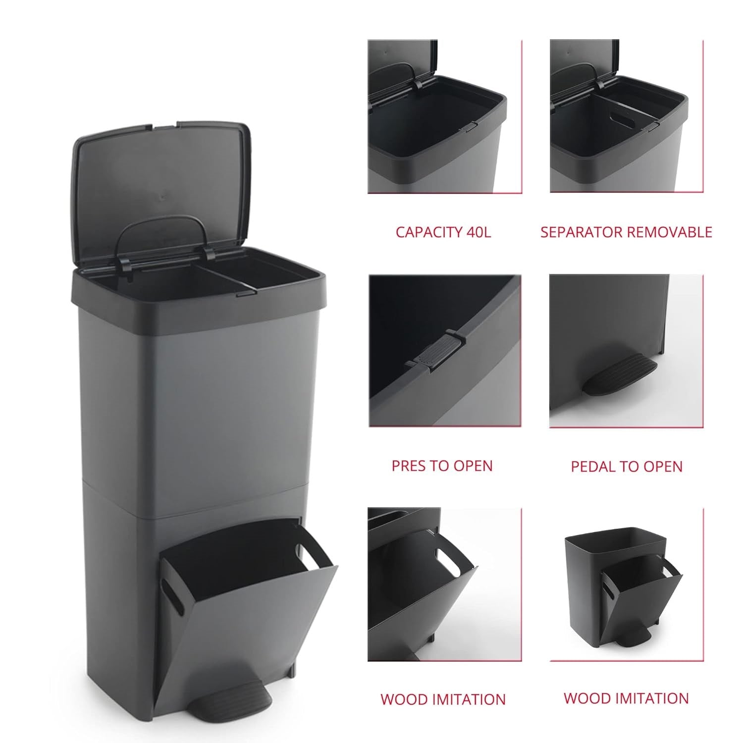 Picea - Cubo con pedal para reciclaje selectivo 70L - Blanco