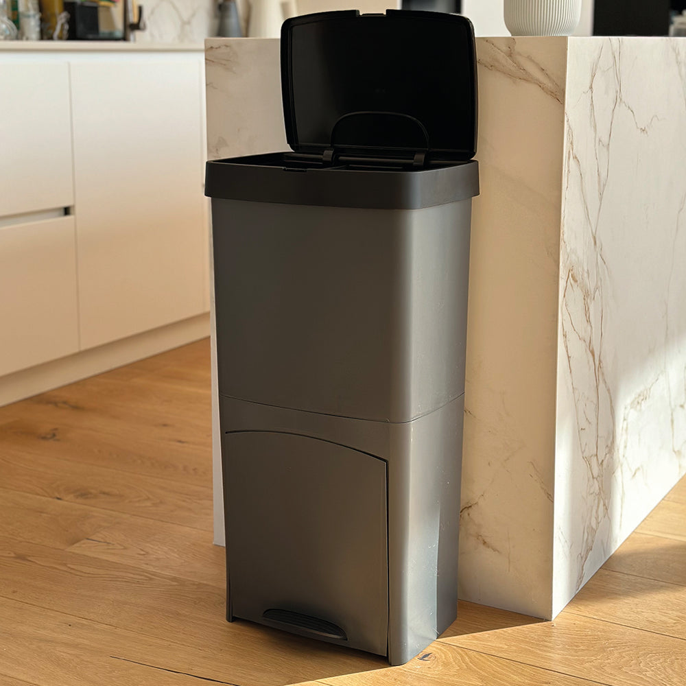 Vertical sorting kitchen trash can 70 liters PICEA Gray double compartment