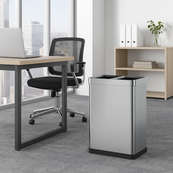 TALLIN Papelera clasificadora Open Top de acero inoxidable 2 x 30L sin tapa, diseño moderno para oficina, cocina, hotel o restaurante