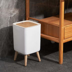 MALMO SQUARE Touch 10L Bathroom Freestanding Trash Can Wood Color