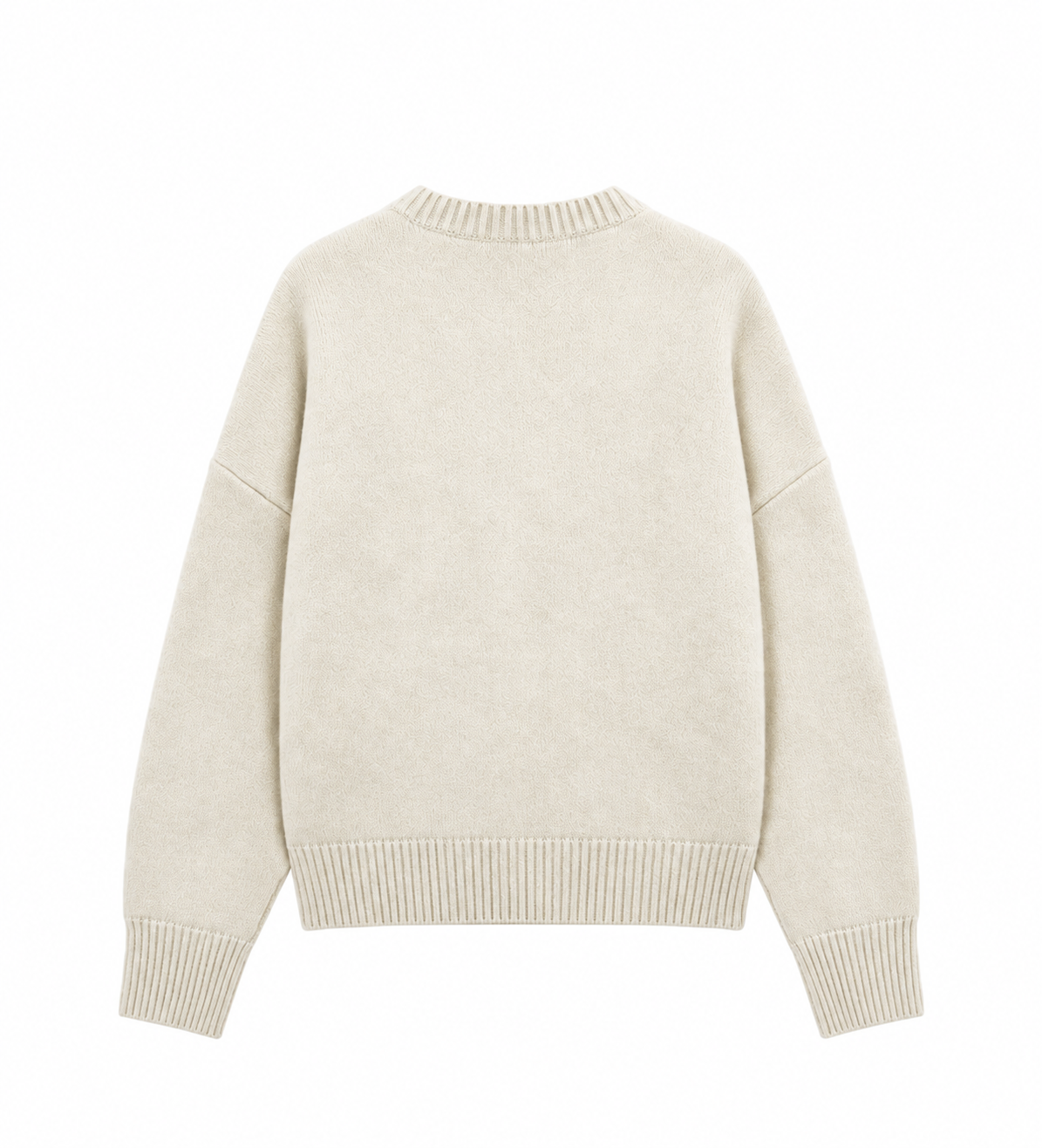 Broderad rundhalsad tröja - Naturvit
