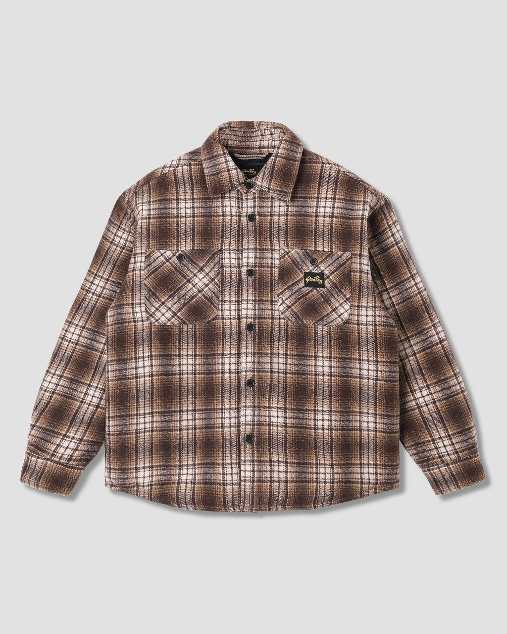 Quilted Plaid Overshirt - Brown