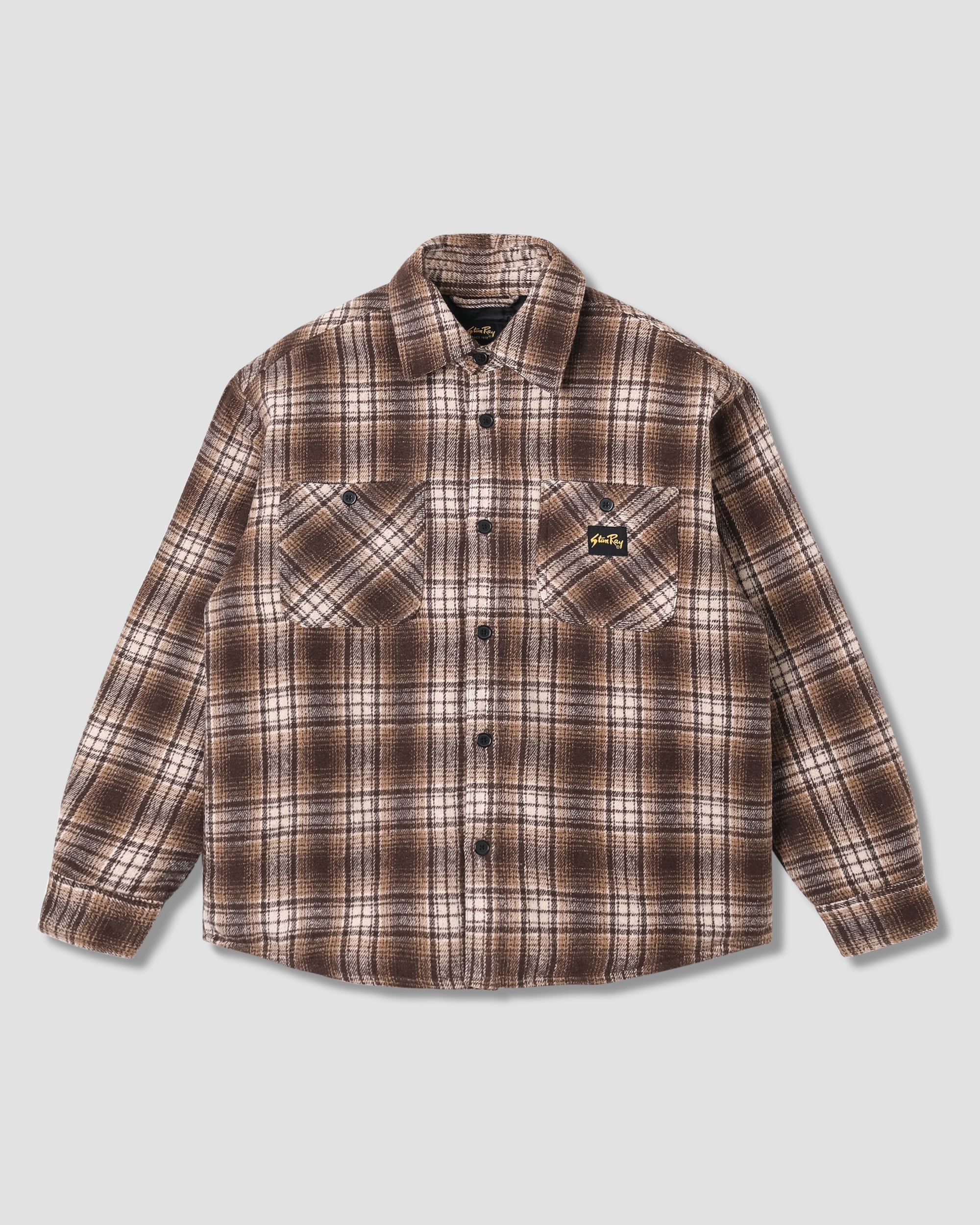 Quilted Plaid Overshirt - Brown