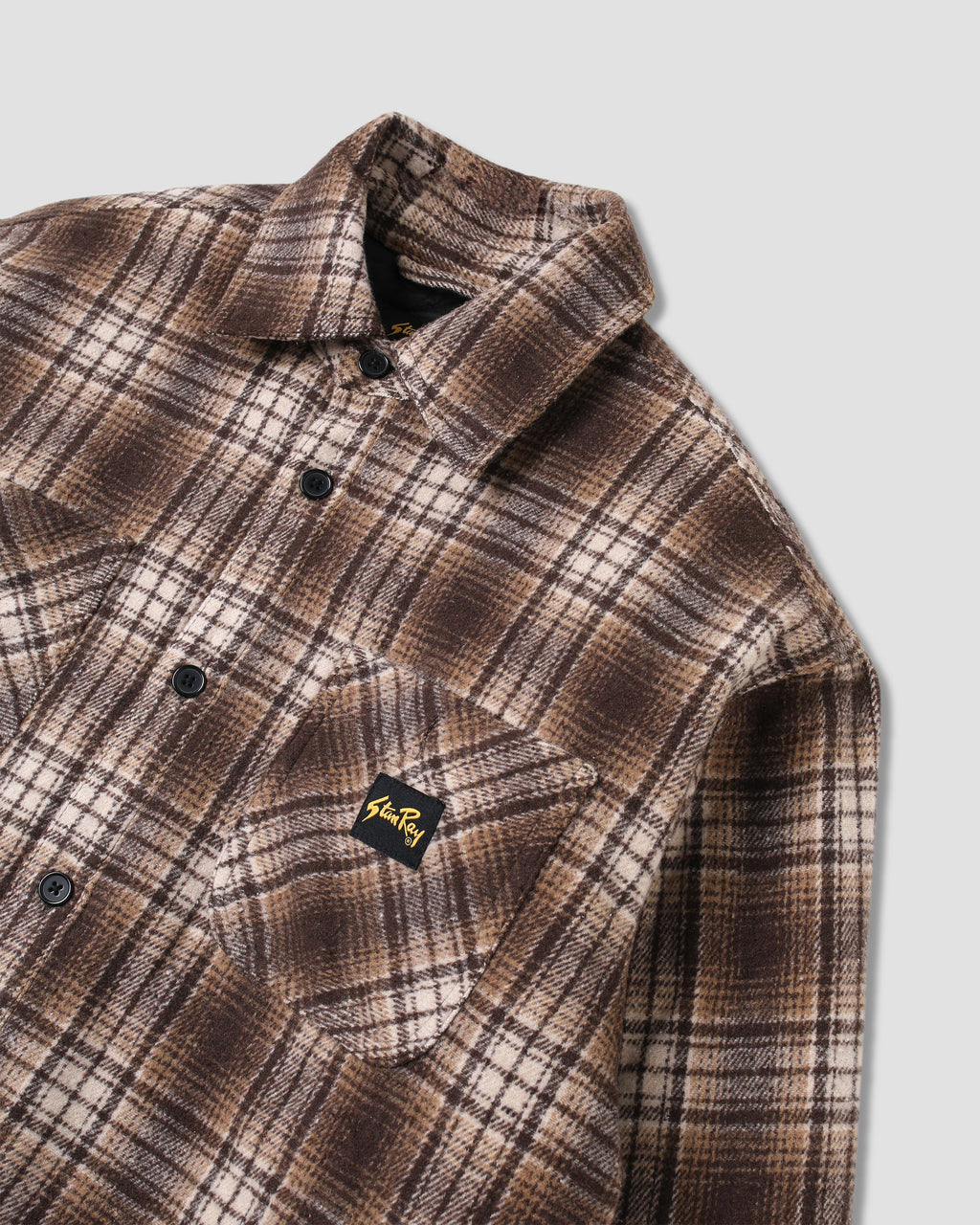 Quilted Plaid Overshirt - Brown