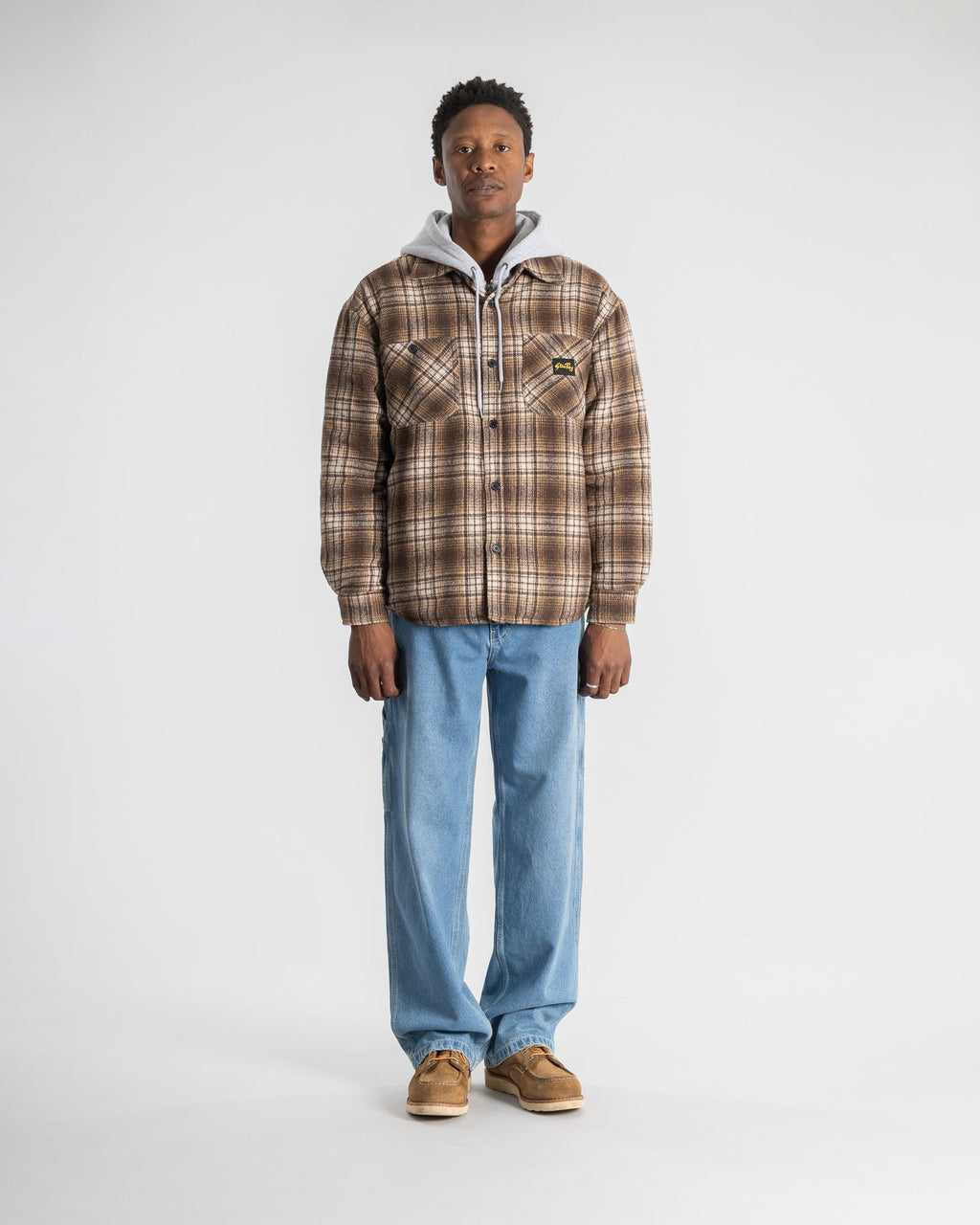 Quilted Plaid Overshirt - Brown