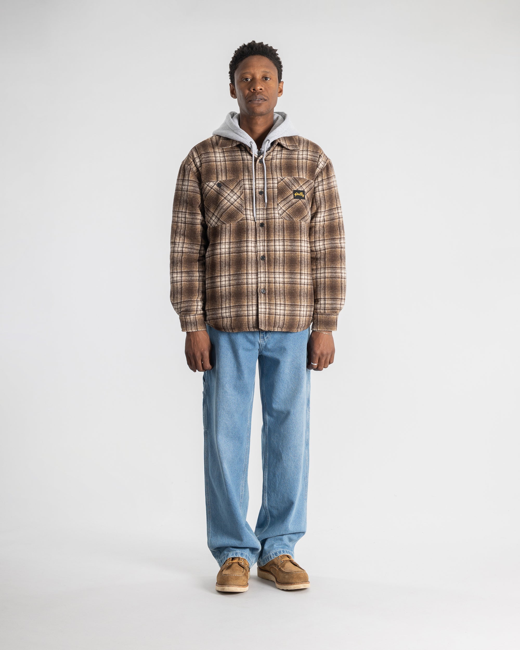 Quilted Plaid Overshirt - Brown
