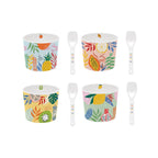 Tutti Frutti - Set De 4 Coupes À Glace Avec Cuillères 4 Décors Assortis - Porcelaine - Multicolore