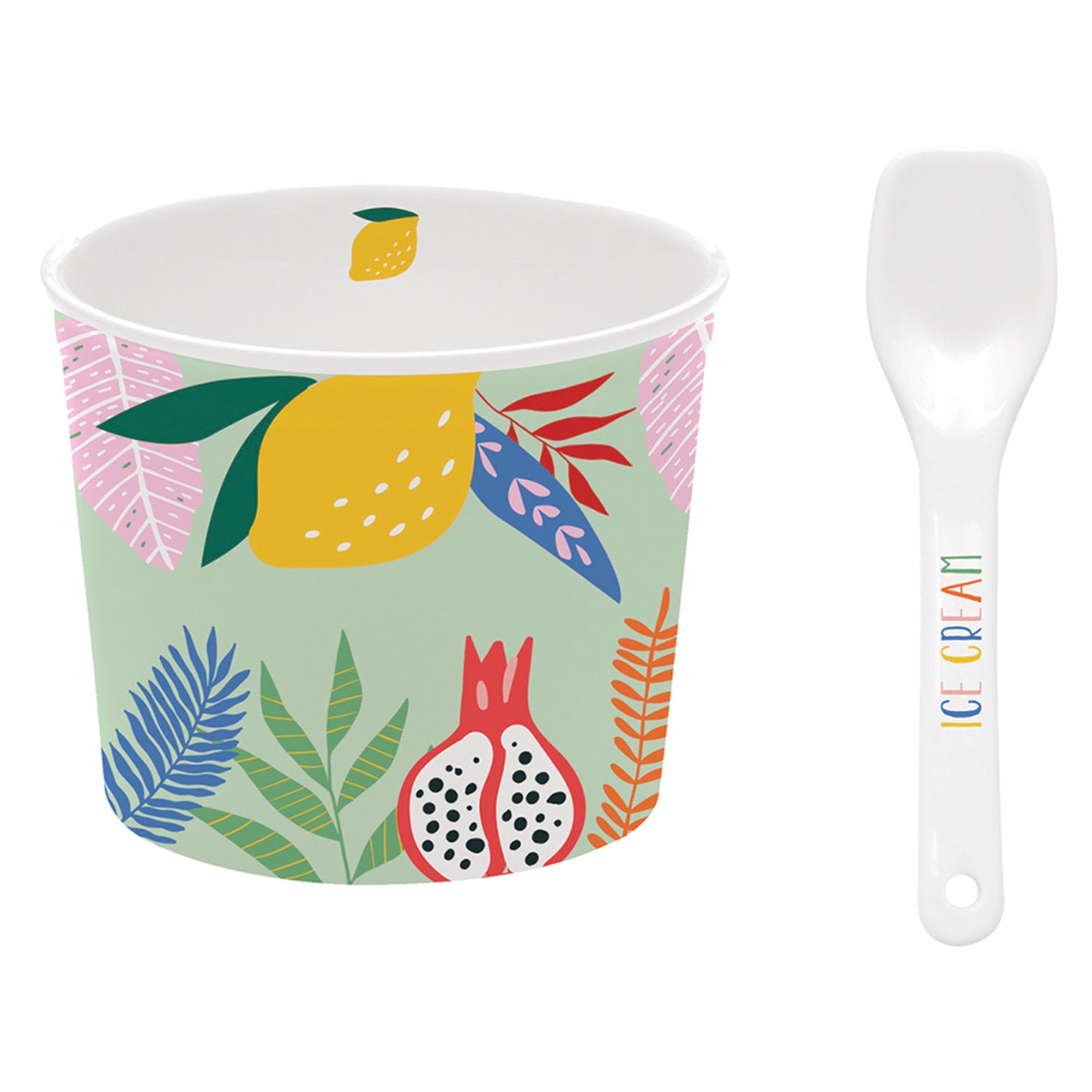 Tutti Frutti - Set De 4 Coupes À Glace Avec Cuillères 4 Décors Assortis - Porcelaine - Multicolore