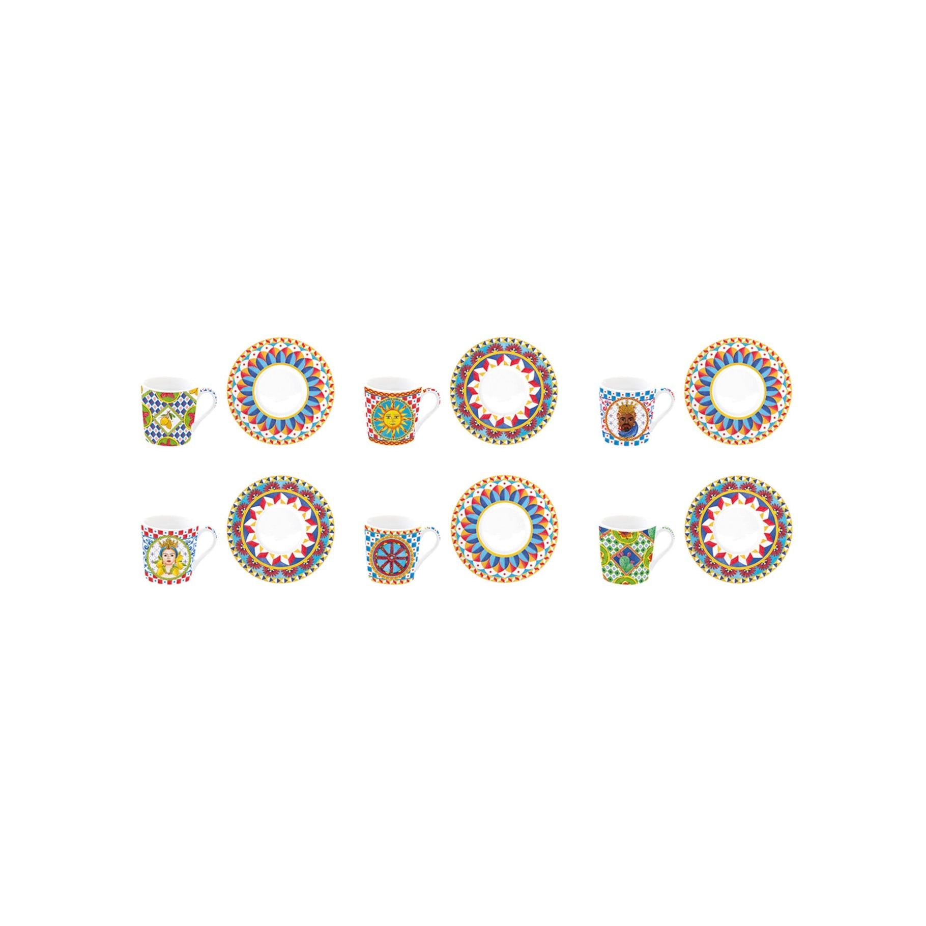 Sicily - Set De 6 Tasses À Café Avec Soucoupes - Porcelaine - Multicolore