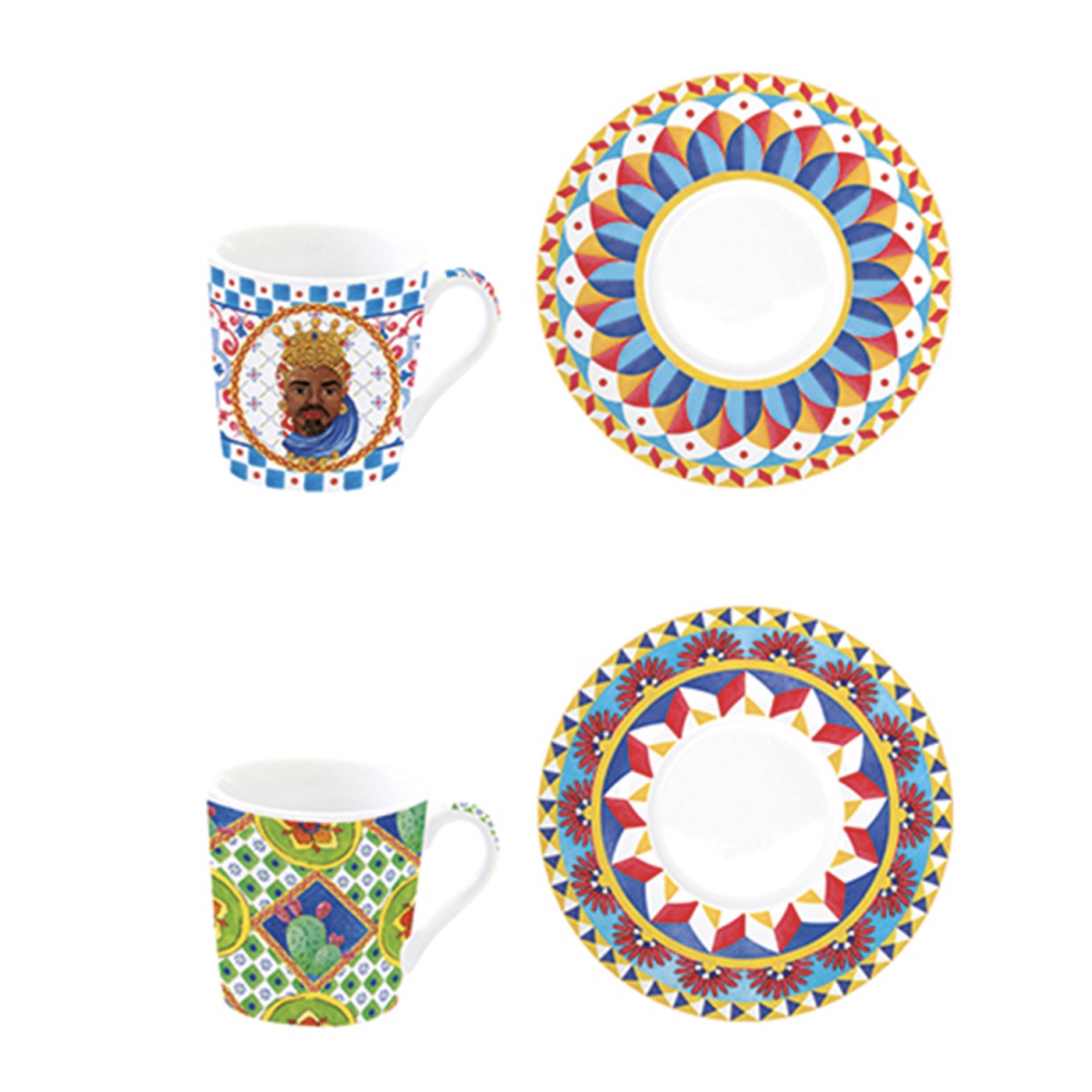 Sicily - Set De 6 Tasses À Café Avec Soucoupes - Porcelaine - Multicolore