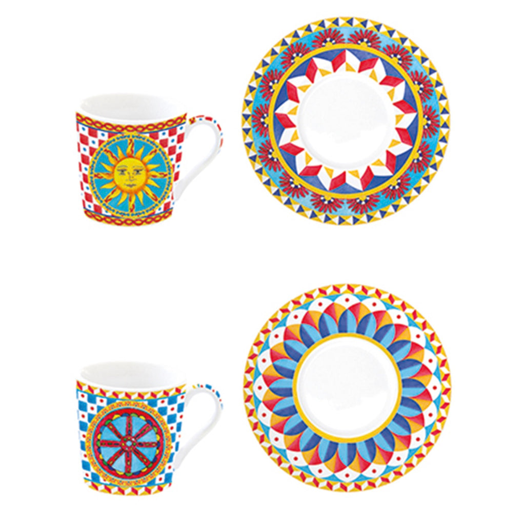 Sicily - Set De 6 Tasses À Café Avec Soucoupes - Porcelaine - Multicolore