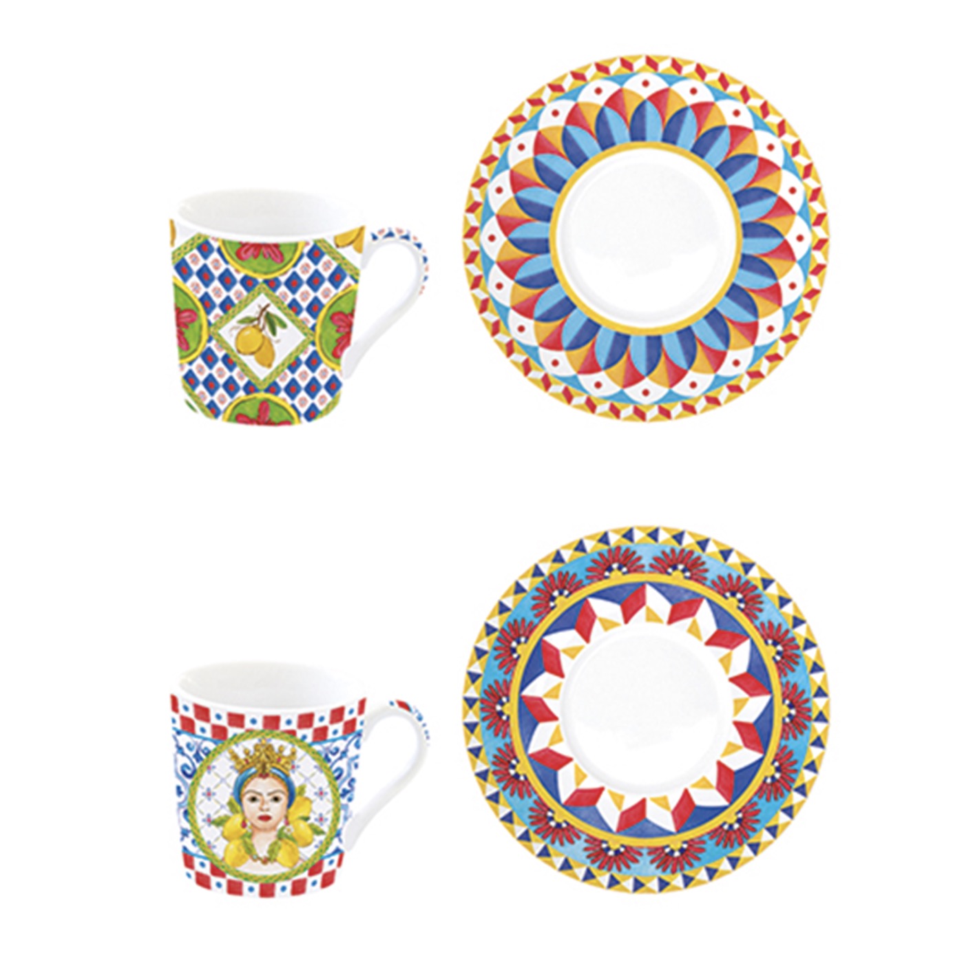 Sicily - Set De 6 Tasses À Café Avec Soucoupes - Porcelaine - Multicolore