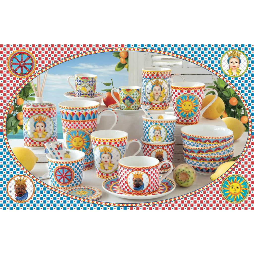 Sicily - Set De 6 Tasses À Café Avec Soucoupes - Porcelaine - Multicolore
