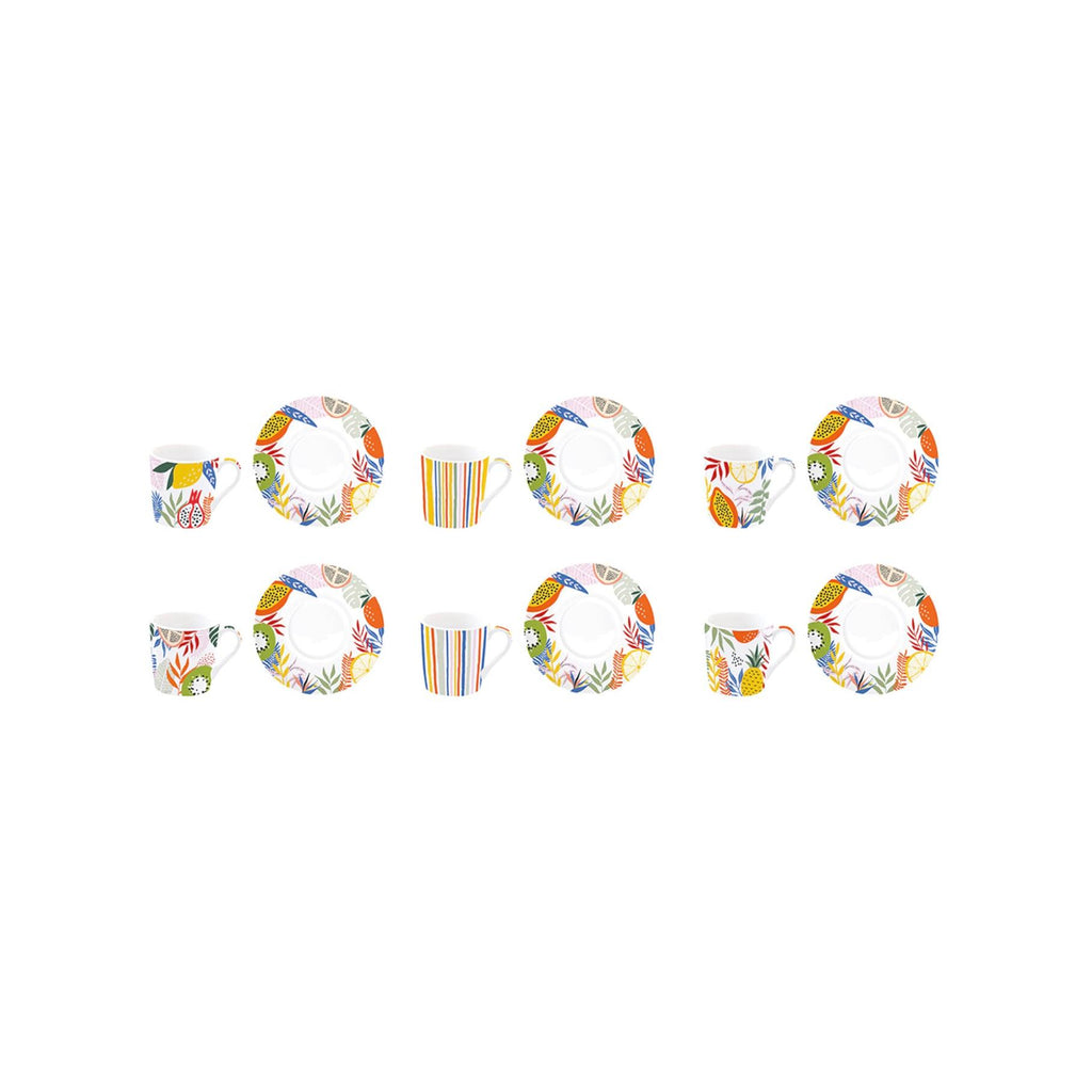 Tutti Frutti - Set De 6 Tasses À Café Avec Soucoupes - Porcelaine - Multicolore
