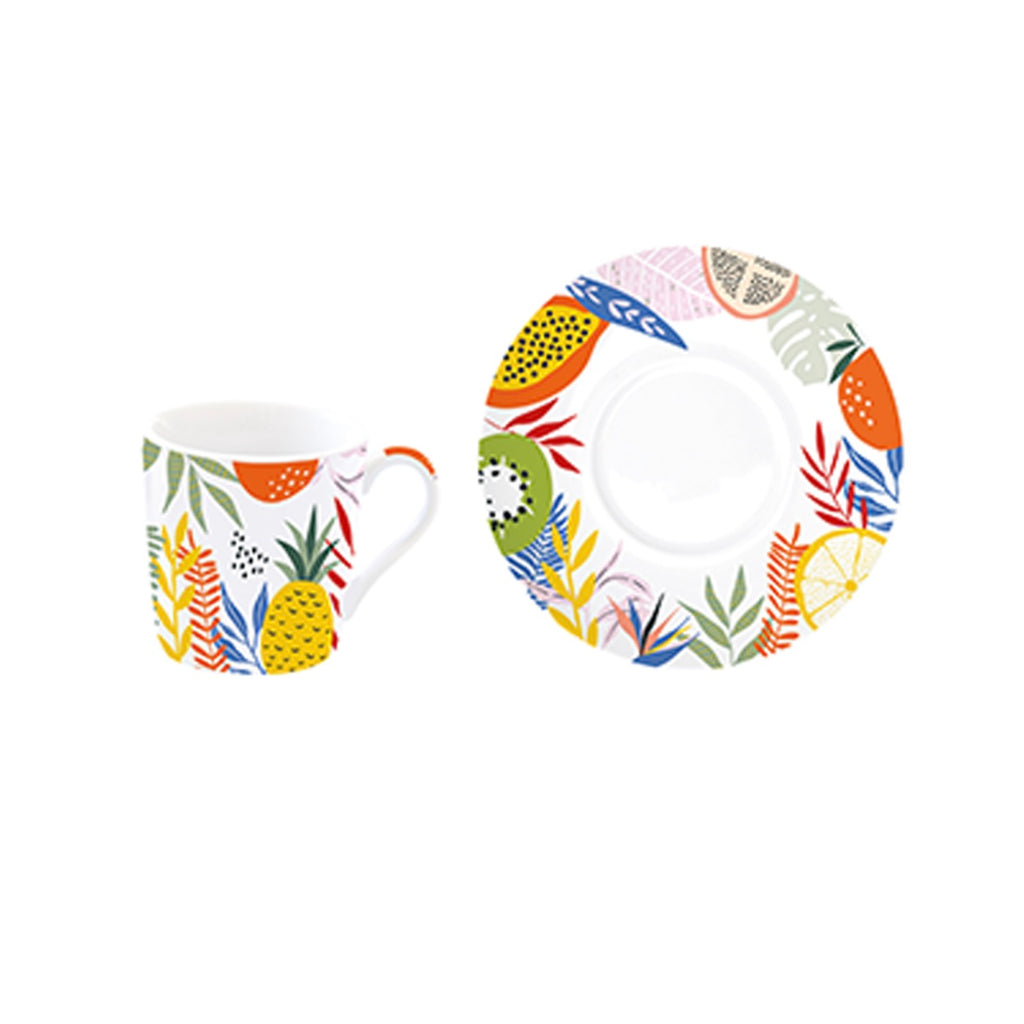 Tutti Frutti - Set De 6 Tasses À Café Avec Soucoupes - Porcelaine - Multicolore