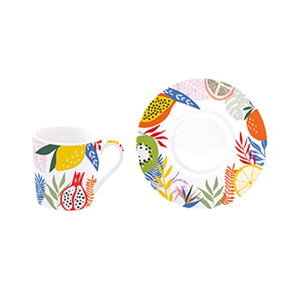 Tutti Frutti - Set De 6 Tasses À Café Avec Soucoupes - Porcelaine - Multicolore