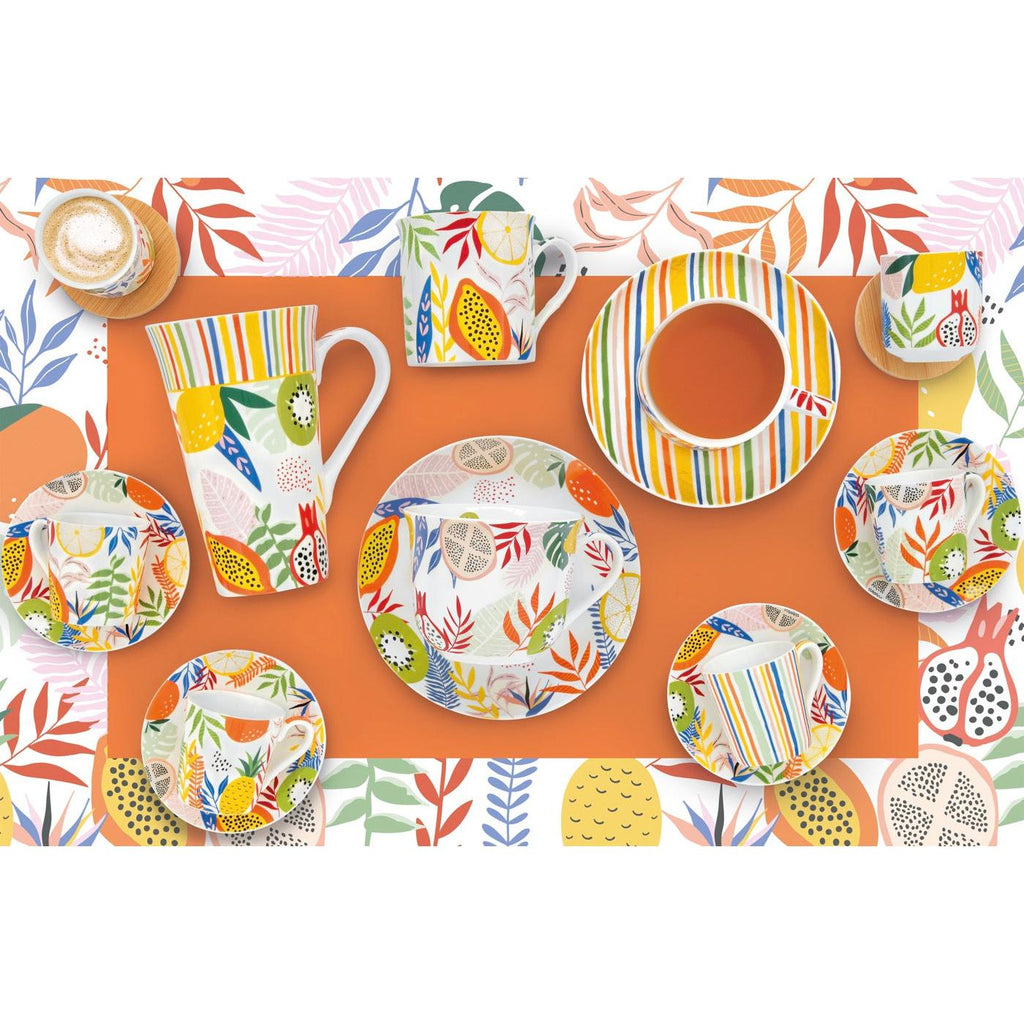Tutti Frutti - Set De 6 Tasses À Café Avec Soucoupes - Porcelaine - Multicolore