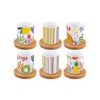 Tutti Frutti - Set De 6 Tasses À Café Avec Soucoupes En Bambou - Porcelaine Et Bambou - Multicolore