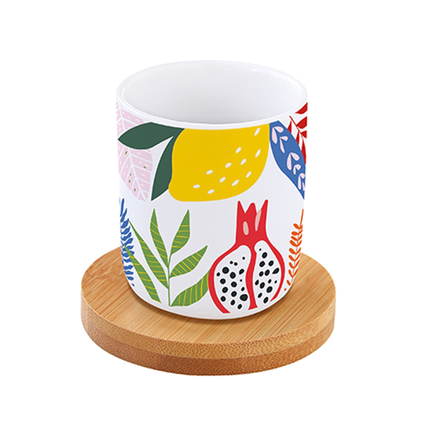Tutti Frutti - Set De 6 Tasses À Café Avec Soucoupes En Bambou - Porcelaine Et Bambou - Multicolore