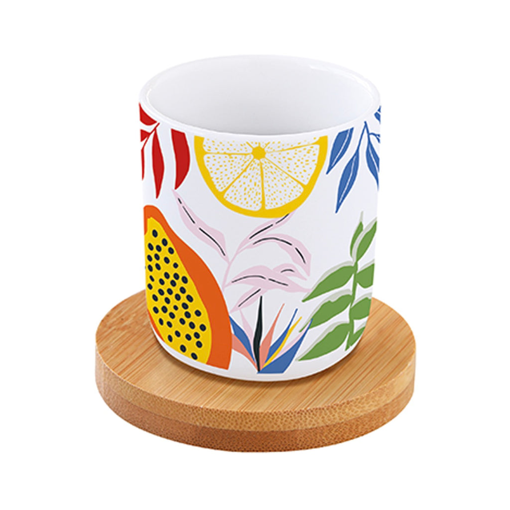 Tutti Frutti - Set De 6 Tasses À Café Avec Soucoupes En Bambou - Porcelaine Et Bambou - Multicolore