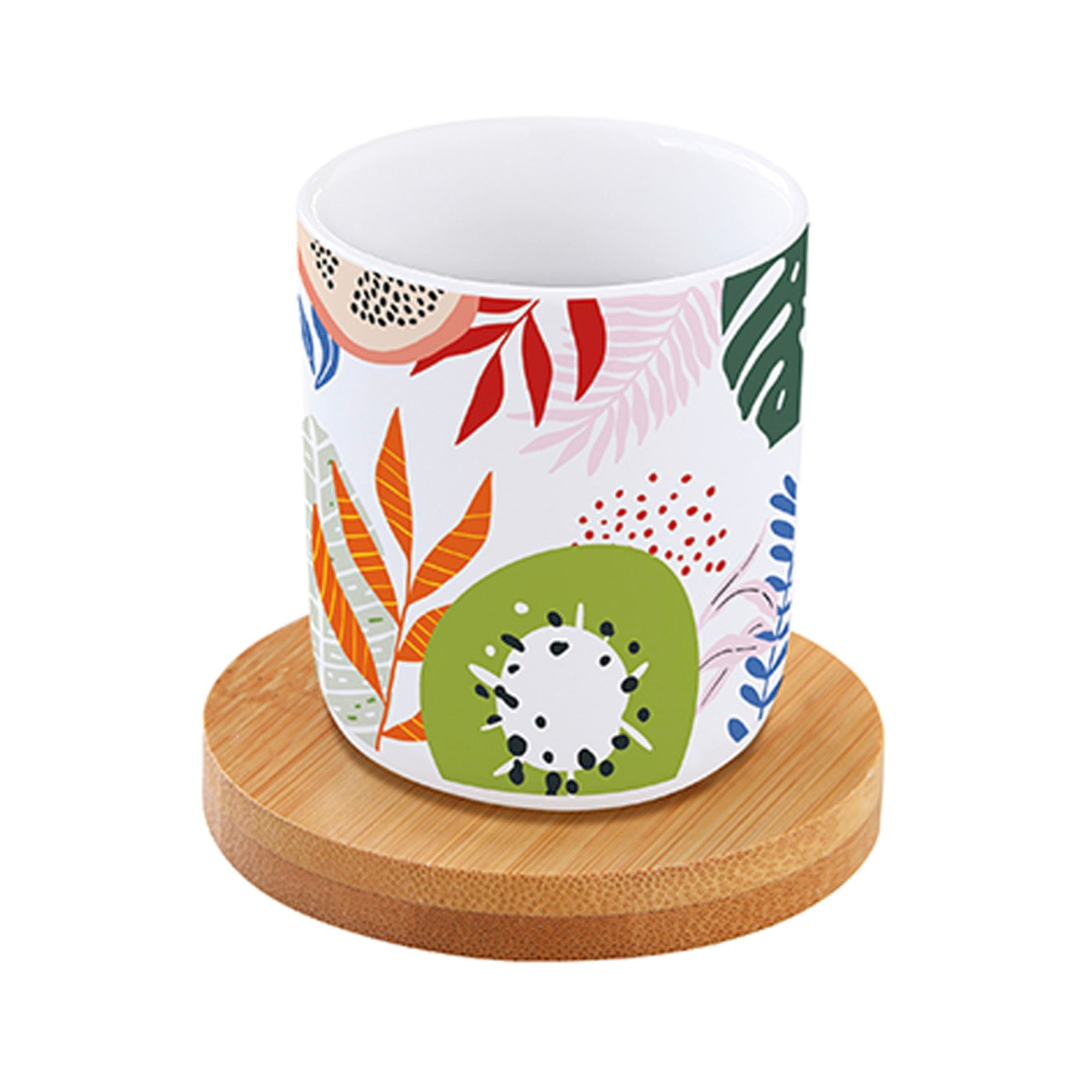 Tutti Frutti - Set De 6 Tasses À Café Avec Soucoupes En Bambou - Porcelaine Et Bambou - Multicolore