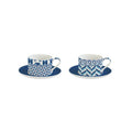 Geometric Blue - Set De 2 Tasses Avec Soucoupes - Porcelaine - Multicolore