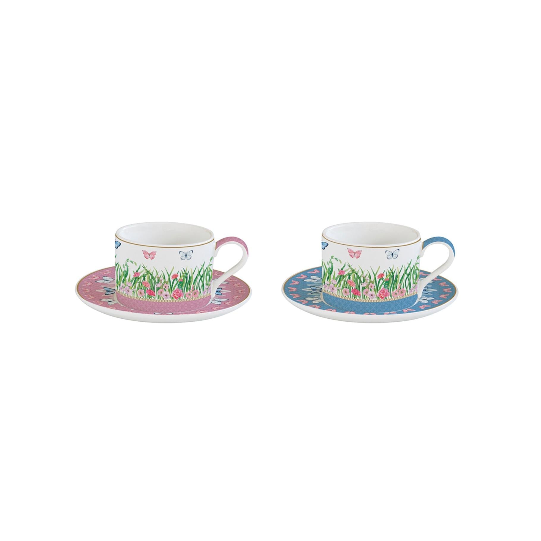 Spring Parade - Set De 2 Tasses Avec Soucoupes - Porcelaine - Multicolore